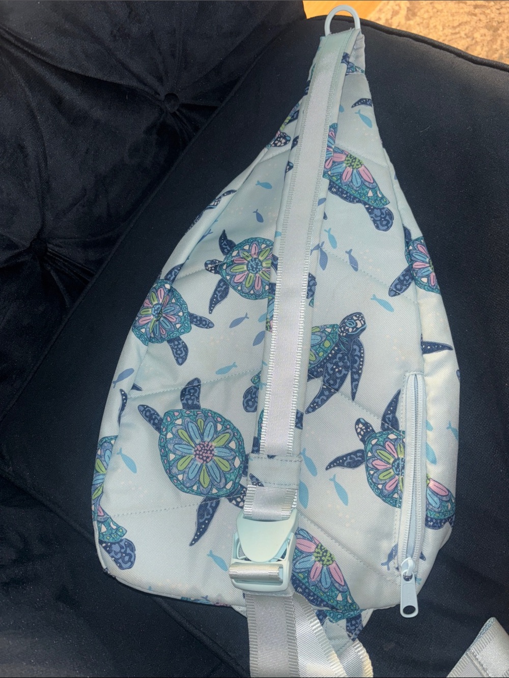 Vera Bradley Light Blue Sea Turtle Sling Backpack with Multicolor Accents - Picture 3 of 3